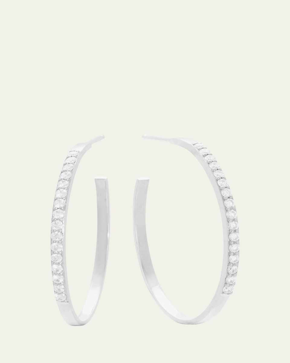 14K White Gold Flawless Diamond Hoop Earrings, 25mm